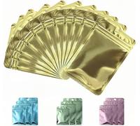 Rimiko 50pcs Resealable Sample Bags, Small Ziplock Mylar Bags with Hanging Hole, Clear Foil Bags for Sample Packaging, Retail, Food and Items Storage (Metallic Yellow, 3.1"x5.1")