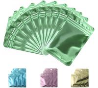 Rimiko 50pcs Resealable Sample Bags, Small Ziplock Mylar Bags with Hanging Hole, Clear Foil Bags for Sample Packaging, Retail, Food and Items Storage (Metallic Green, 3.1"x5.1")