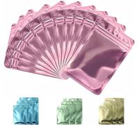 Rimiko 50pcs Resealable Sample Bags, Small Ziplock Mylar Bags with Hanging Hole, Clear Foil Bags for Sample Packaging, Retail, Food and Items Storage (Metallic Pink, 5.5"x 7.9")
