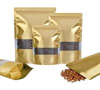 Rimiko 50pcs Resealable Stand up Foil Pouches with Clear Window, Zipper Aluminum Ziplock Bags, Mylar Bags for Food Storage, Colorful Matte Packaging for Candy Coffee Beans (Golden, 4.7"x 7.9")