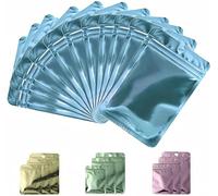 Rimiko 50pcs Resealable Ziplock Mylar Bags with Hanging Hole, Clear Foil Sample Bags for Sample Packaging, Retail, Food and Items Storage (Metallic Blue, 2.75"x3.9")