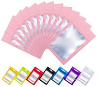 Rimiko 50pcs Small Mylar Ziplock Mylar Bags with Clear Window, Aluminum Foil Sample Bags, Resealable Pouch for Packaging and Food Storage (Pink, 3.0"x4.7")