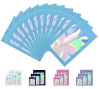 Rimiko 50pcs Ziplock Mylar Bags With Clear Window, Aluminum Foil Sample Pouches, Resealable Holographic Self-Sealing for Packaging and Food Storage (Holographic Sky Blue, 2.75"x3.9")