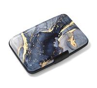 Rimilak Aluminuml Credit Card Holder, Mini Credit Card Wallet RFID Blocking Slim Metal Hard Case for Women Men, Grey Gold Mable, Small