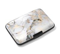 Rimilak Aluminuml Credit Card Holder, Mini Credit Card Wallet RFID Blocking Slim Metal Hard Case for Women Men, White Mable, Small