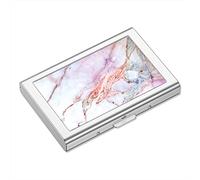 Rimilak Metal Credit Card Holder, Mini Credit Card Holder, RFID Blocking Slim Metal Hard Case for Men and Women, White/Pink Mable, Modern