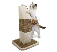 Rimini Cat Scratching Post, Seagrass and Sisal, 49cm Tall, 31cm Wide & Deep, Durable with Unique Shape, Includes Hanging Feather Toy for Engaging Play, Stylish & Functional