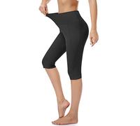 RIMLESS 7 Women's Leggings with Pockets High Waist Cotton Yoga Pants Workout Running Athletic Capris, Capri Length-black, M