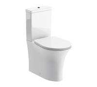 Rimless Close Coupled WC Suite with Soft Close Seat, Push Button Flush, Vitreous China Pan & Cistern, Straight Out/Down Soil Connection, Contemporary White Bathroom