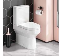 Rimless Comfort Height Round D-Shape Closed Coupled Closed Back Toilet with Soft Close Heavy Duty Seat with Chrome Quick Release Hinges and Chrome Dual Flush Button