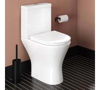 Rimless Comfort Height Toilet D-Shape Round Raised Height WC Pan, Cistern & Heavy Duty Soft Closing Seat with Quick Release Hinges & Chrome Dual Flush Button