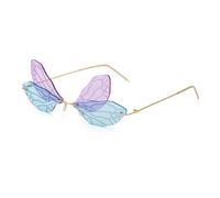 Rimless Dragonfly Sunglasses Women Fashion Wing Sun Glasses for Men Party Funny Sunglass Unisex Unique Shades Eyewear,C2PurpleBlue,1