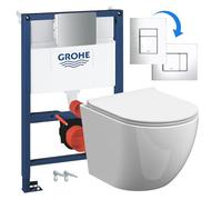 Rimless Eco Wall Hung Toilet Pan, Seat & Grohe 0.82M Low Height Cistern Wc Frame-Complete Set