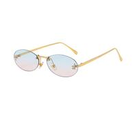 Rimless Oval Sunglasses For Women Cat Eye Letter Punk Sun Glasses Men Shades Driving Eyewear Glasses Female UV400 (Gold Blue Pink,One Size)