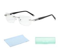Rimless Reading Glasses, Rimless Blue Light Glasses with Tinted Lenses for Women & Men, Frameless Computer Glass for Screen Time, Silver Blue Light Reading Women