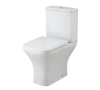 Balterley Close Coupled Rimless Toilet with Cistern & Soft Close Seat, Bathroom Toilet Cistern with Square Rimless Pan & Push Flush Button, WC Toilets for Bathrooms - 375mm x 612mm x 790mm (White)