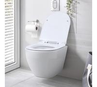 Rimless Wall Hung Toilets, Wall Mounted Toilet Bowl with Soft Closing Seat, Space Saving Round Floating Toilet with 360-degree Single Hole Super Swirl Flush for Modern Bathroom White