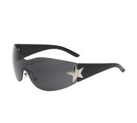 Rimless Wrap Around Sunglasses Lightweight Futuristic Star Shaped UV400 Protection Oversized Shades for Women Men Retro Vintage Outdoor Sports Fashion Stylish Trendy Sun Glasses (Black)