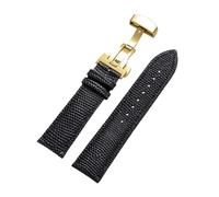 Rimmean 1pc 14 15 16mm 18mm 19mm 20mm 21mm 22mm Genuine Leather Watch Band Lizard Print Replacement Bracelet For Men Women Accessories(Black-Gold Buckle,14mm)