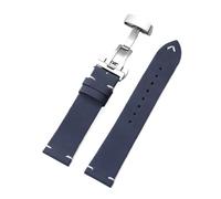 Rimmean 1pc Butterfly Buckle Leather Watch Strap 18mm 20mm 22mm For Wristband Stitching PU Watchband Release(Blue,20mm)