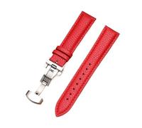 Rimmean 1pc Butterfly Buckle Strap 16mm Litchi Grain Leather Watch Band Replacement Bracelet Wristbelt(Red,Silver Buckle)