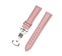 Rimmean 1pc Butterfly Buckle Strap 21mm Litchi Grain Leather Watch Band Replacement Bracelet Wristbelt(Pink,Black Buckle)