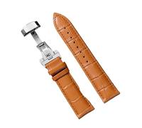 Rimmean 1pc Casual Black Brown Genuine Calfskin Leather Watch Band Strap Butterfly Buckle Crocodile Pattern Bracelet 18 20 22 24mm(Light Brown,18mm)