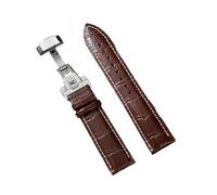 Rimmean 1pc Casual Black Brown Genuine Calfskin Leather Watch Band Strap Butterfly Buckle Crocodile Pattern Bracelet 18 20 22 24mm(Brown-White,18mm)