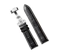 Rimmean 1pc Casual Black Brown Genuine Calfskin Leather Watch Band Strap Butterfly Buckle Crocodile Pattern Bracelet 18 20 22 24mm(Black-White,16mm)