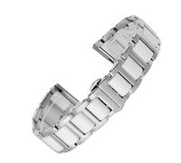 Rimmean 1pc Ceramic Bracelet In Stainless Steel Watchband 12 13 14 15 16 17 18 20 22mm Watch Strap Women Man Fashion Wristwatches Band(White silver,15mm)