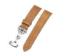 Rimmean 1pc Cowhide Leather Watch Strap Butterfly Clasp Release Bracelet 18mm 20mm For Galaxy 7/6/5/4(Yellow Brown,18mmBlack Buckle)