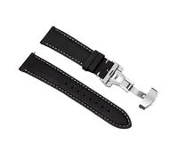 Rimmean 1pc Cowhide Watch Strap 22mm 24mm For Release Wrist Band Butterfly Buckle Leather Bracelet(Black,22mmWith Silver Buckle)
