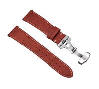 Rimmean 1pc Cowhide Watch Strap 22mm 24mm For Release Wrist Band Butterfly Buckle Leather Bracelet(Red,22mm With Gold Buckle)