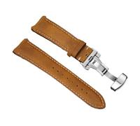 Rimmean 1pc Cowhide Watch Strap 22mm 24mm For Release Wrist Band Butterfly Buckle Leather Bracelet(Yellow Brown,22mmWith Silver Buckle)