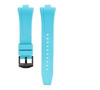 Rimmean 1pc Fluoro Rubber Strap For NJ0150 NJ0151 NJ0158 FKM Men Convex Release Stainless Steel Buckle Watch Band Bracelet 9mm(Light blue02)