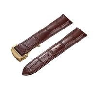 Rimmean 1pc Genuine Calfskin Leather Watch Strap Replacement for 19/20/21/22mm Folding Clasp Durable Comfortable(Brown-Gold Buckle,21mm)