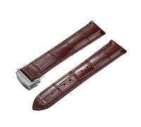 Rimmean 1pc Genuine Calfskin Leather Watch Strap Replacement for 19/20/21/22mm Folding Clasp Durable Comfortable(Brown-Silver Buckle,19mm)