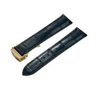 Rimmean 1pc Genuine Calfskin Leather Watch Strap Replacement for 19/20/21/22mm Folding Clasp Durable Comfortable(Blue-Gold Buckle,21mm)