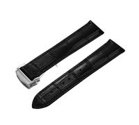 Rimmean 1pc Genuine Calfskin Leather Watch Strap Replacement for 19/20/21/22mm Folding Clasp Durable Comfortable(Black-Silver Buckle,22mm)