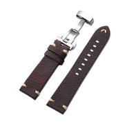 Rimmean 1pc Handmade Genuine Leather Watch Strap Old Brown 18mm 20mm 22mm Butterfly Buckle Vintage Bracelet First Layer Cowhide Band(Dark Brown,22mm)