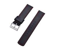 Rimmean 1pc Leather Watch Strap 20mm 22mm With Release Bands Black Silver Buckle For Men's Watches Accessories(Black Red(Silver),20mm)