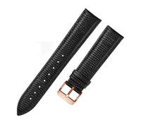 Rimmean 1pc Lizard Pattern Genuine Leather Watchband 15mm 20mm 21mm Watch Bracelet For Wristwatches Band(Black rose buckle,21mm)