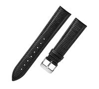 Rimmean 1pc Lizard Pattern Genuine Leather Watchband 15mm 20mm 21mm Watch Bracelet For Wristwatches Band(Black silver buckle,20mm)