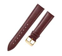 Rimmean 1pc Lizard Pattern Genuine Leather Watchband 15mm 20mm 21mm Watch Bracelet For Wristwatches Band(Brown gold buckle,21mm)