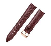 Rimmean 1pc Lizard Pattern Genuine Leather Watchband 15mm 20mm 21mm Watch Bracelet For Wristwatches Band(Brown rose buckle,15mm)