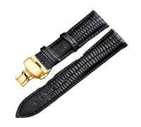 Rimmean 1pc Lizard Texture Butterfly Buckle Leather Watchband Watch Strap Universal Band 14mm 16mm 18mm 20mm 22mm 24mm(Black Gold,24mm)