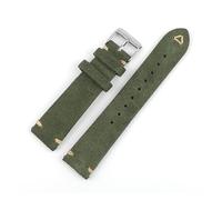 Rimmean 1pc Suede Leather Watch Strap 18mm 19mm 20mm 21mm 22mm 24mm Grey Vintage Band Replacement Wristband Handmade Stitching Watchband(Green,22mm silver buckle)