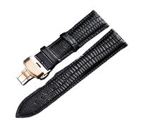 Rimmean 1pc Universal Leather Watchband With Butterfly Buckle Lizard Pattern Watch Band 14mm 16mm 18mm 20mm 22mm 24mm(Black Rosegold,18mm)