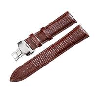 Rimmean 1pc Universal Leather Watchband With Butterfly Buckle Lizard Pattern Watch Band 14mm 16mm 18mm 20mm 22mm 24mm(Brown Silver,14mm)