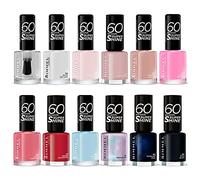 RIMMEL LONDON - 60 Seconds Super Shine Nail Polish Set - Super Glossy, Ultra Shiny Finish - Precise One Stroke Application - Up To 10 Days Wear - High Impact Colour - 12 Assorted Shades